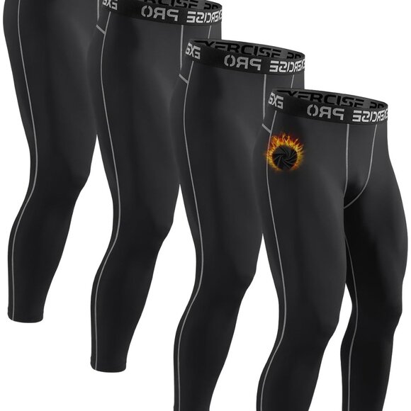 Men's Thermal Compression Pants Fleece Lined Base Layer Performance Fit